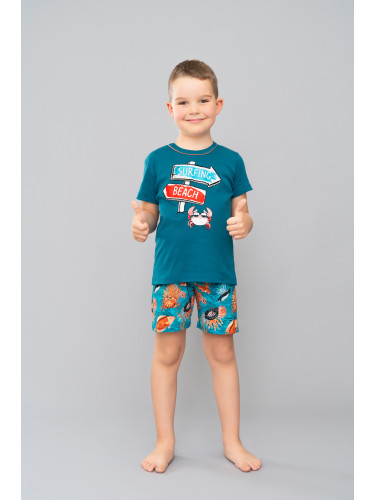 Boys' pyjamas Crab, short sleeves, shorts - teal/print