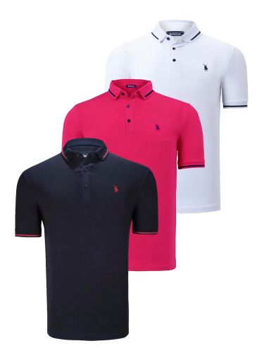 TRIPLE SET T8586 DEWBERRY MEN'S T-SHIRT-NAVY-WHITE-FUCHSIA