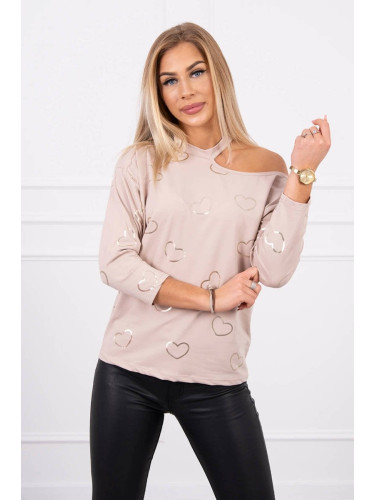 Blouse with heart print beige