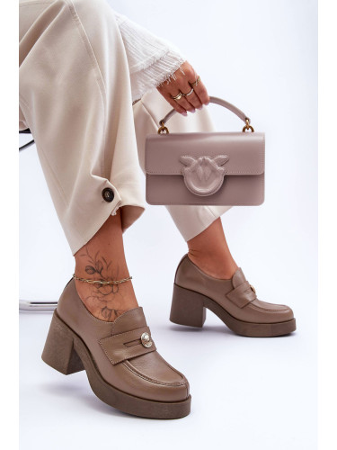 Дамски кожени боти до глезена с токчета