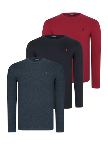 TRIPLE SET T8588 DEWBERRY ROUND NECK MEN'S SWEATSHIRT-BLACK-ANTHRACITE-BURGUNDY