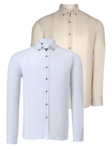 DOUBLE SET G721 DEWBERRY MEN'S SHIRT-WHITE-BEIGE