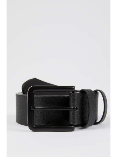 DEFACTO Men's Rectangle Buckle Faux Leather Belt