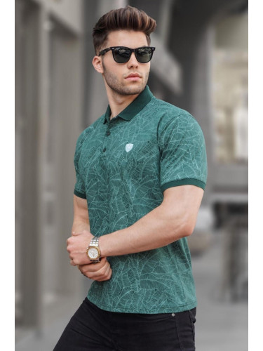 Madmext Dark Green Patterned Polo Neck T-Shirt 5876