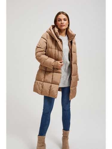Marisse Quilted Jacket With Hood, Dark Beige