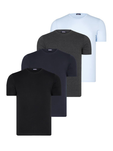 QUAD SET T8569 DEWBERRY BIKE COLLAR MENS T-SHIRT-BLACK-NAVY BLUE-BLUE-ANTHRACITE