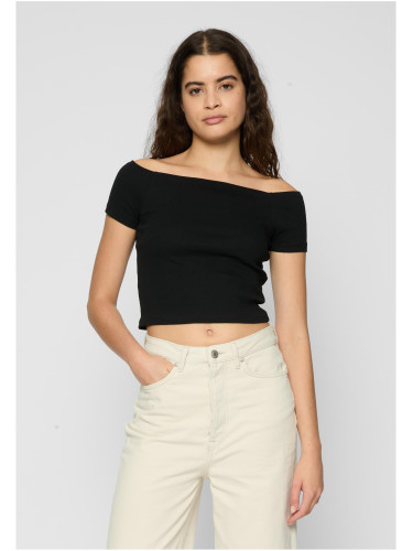 Women's T-shirt Off Shoulder Rib Tee 2-pack redburgundy+black