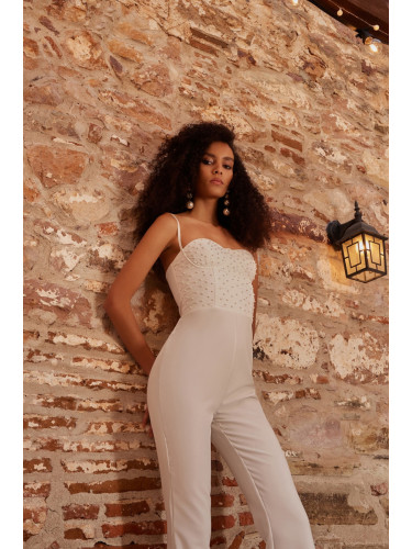 Trendyol Ecru Lined, Woven Accessorized Bridal Jumpsuit