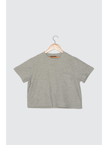 Trendyol Crop Knitted T-Shirt WITH Grey Pocket Detail