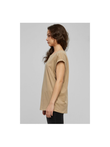 Women's soft taupe t-shirt with extended shoulder