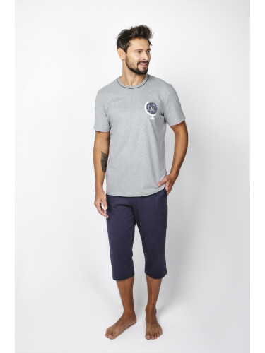 Men's pyjamas Abril, short sleeves, 3/4 pants - melange/navy blue