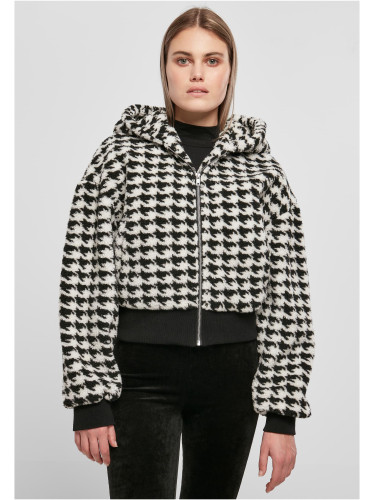 AOP Sherpa Blackhoundstooth Women's Short Oversized Jacket