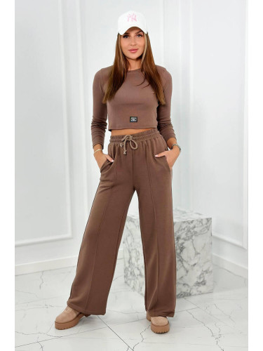 Cotton set ribbed blouse + mocha pants