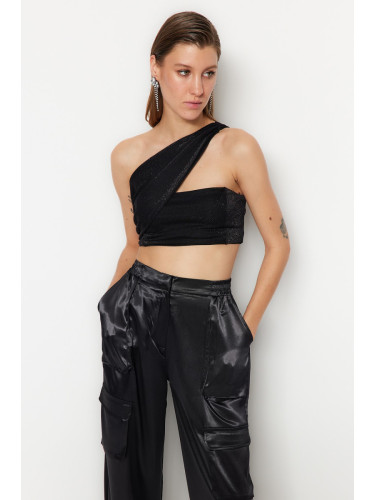 Trendyol Black Crop Shiny Knitted Bustier