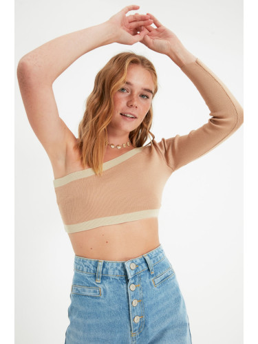 Trendyol Mink Crop One Shoulder Knitwear Blouse