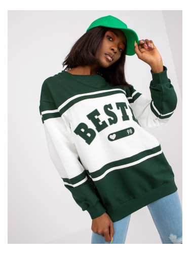 Dark green and white loose-fitting sweatshirt without hood