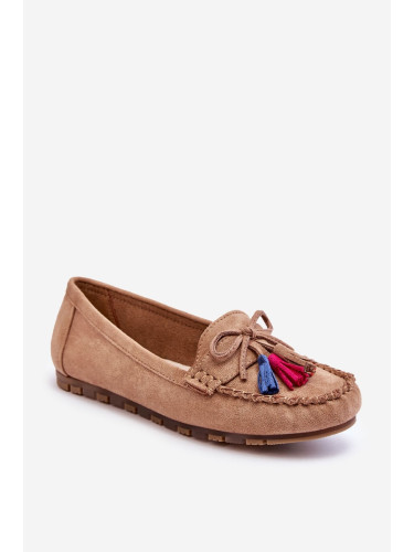 Suede Moccasins With Bow And Fringe Dark Beige Dorine