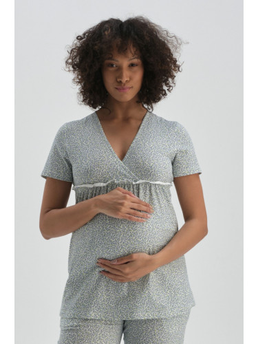 Dagi Green V-Neck Cotton Maternity Pajamas Top