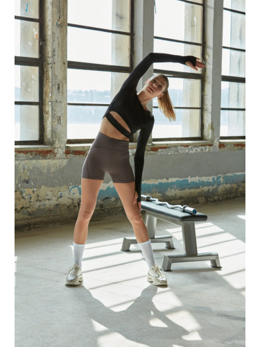 Trendyol Black Crop Window/Cut Out and Thumb Hole Detailed Knitted Sports Top/Blouse