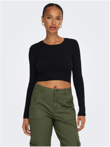 Black Women's Shortened Ribbed Sweater ONLY Karol - Women