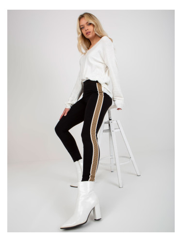 Black and beige smooth leggings with stripes