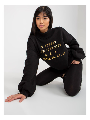 Black sweatshirt with inscriptions and turtleneck