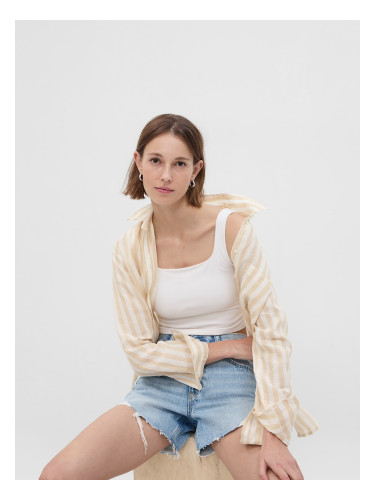 Cream-beige women's striped linen shirt GAP