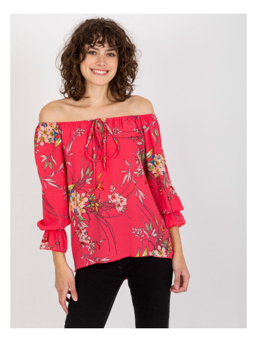 Lady's blouse with flowers - coral