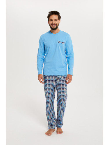 Jaromir men's pajamas with long sleeves, long pants - blue/print