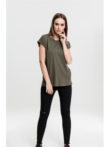 Women's olive T-shirt with extended shoulder