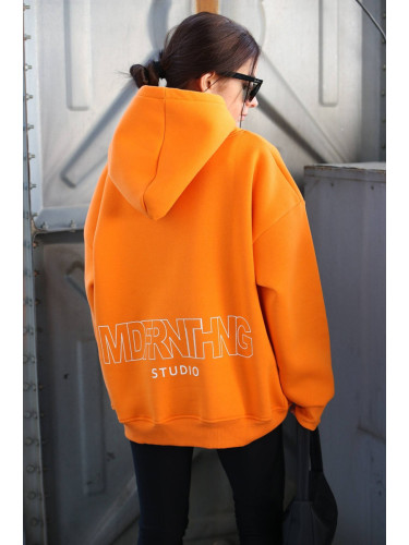 Madmext Mad Girls Orange Printed Oversized Sweatshirt