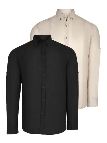 DOUBLE SET G721 DEWBERRY MEN'S SHIRT-BLACK-BEIGE
