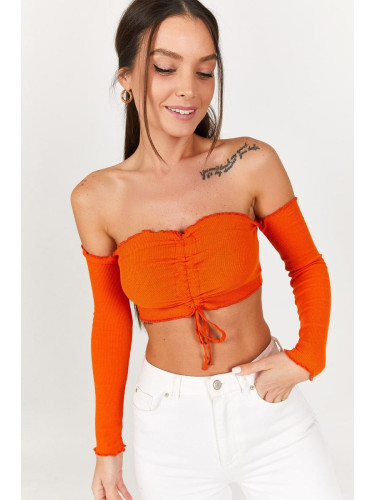 armonika Women's Orange Front Gathered Long Sleeve Bustier