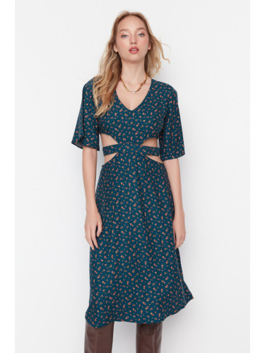 Trendyol флот синьо изрязани подробни тъкани тъкани рокля