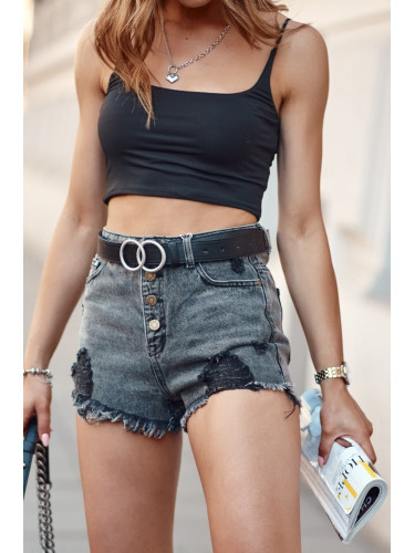 Black denim shorts with high waist