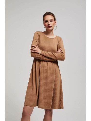 Marisse Dark Beige Dress With Long Sleeves And A Flared Bottom