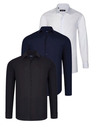 TRIPLE SET G726 DEWBERRY SHIRT-BLACK-WHITE-NAVY BLUE