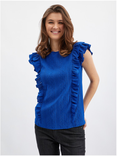 Orsay Blue Ladies T-shirt with frills - Women