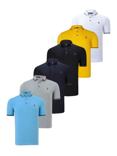 SET OF SIX T8586 DEWBERRY MEN'S T-SHIRT-BLACK-WHITE-NAVY-GREY-LIGHT BLUE-YELLOW