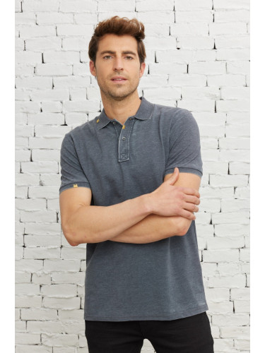 ALTINYILDIZ CLASSICS Men's Anthracite Slim Fit Slim Fit Cotton Embroidery Detailed Polo Collar T-Shirt