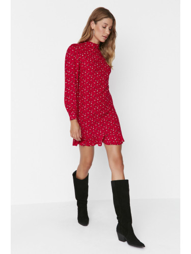 Trendyol червено високо деколте Flounce мини тъкани тъкани рокля