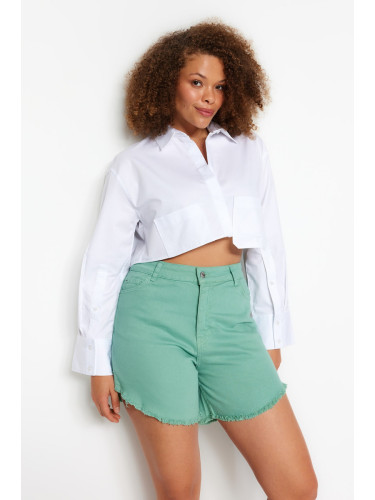 Trendyol Curve Mint Fringed Tasseled Flexible Skinny Denim Shorts & Bermuda