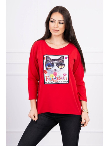 Blouse with cat graphics 3D red