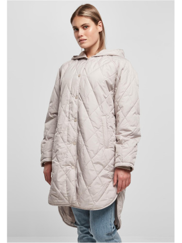 Women's Oversized Diamond Quilted Hooded Coat in Warm Grey