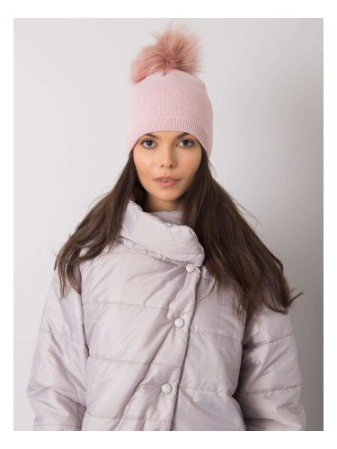 Light pink winter cap with pompons