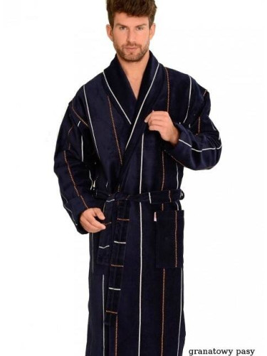 Men's bathrobe De Lafense 803 M-2XL navy blue - stripes 087