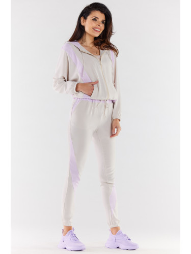 Awama Woman's Sweatshirt A495 Beige/Violet