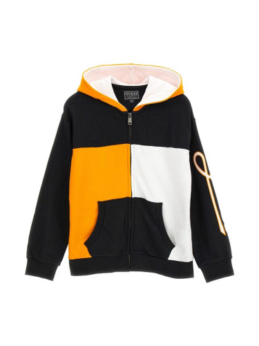 Детски черен суитшърт с цип и качулка Guess