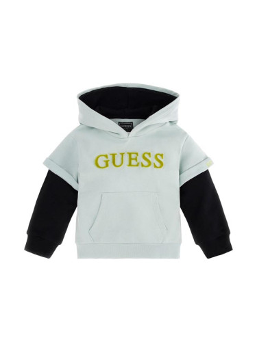 Детски суитшърт с качулка в цвят мента Guess