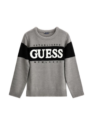 Детски сив пуловер с надпис Guess